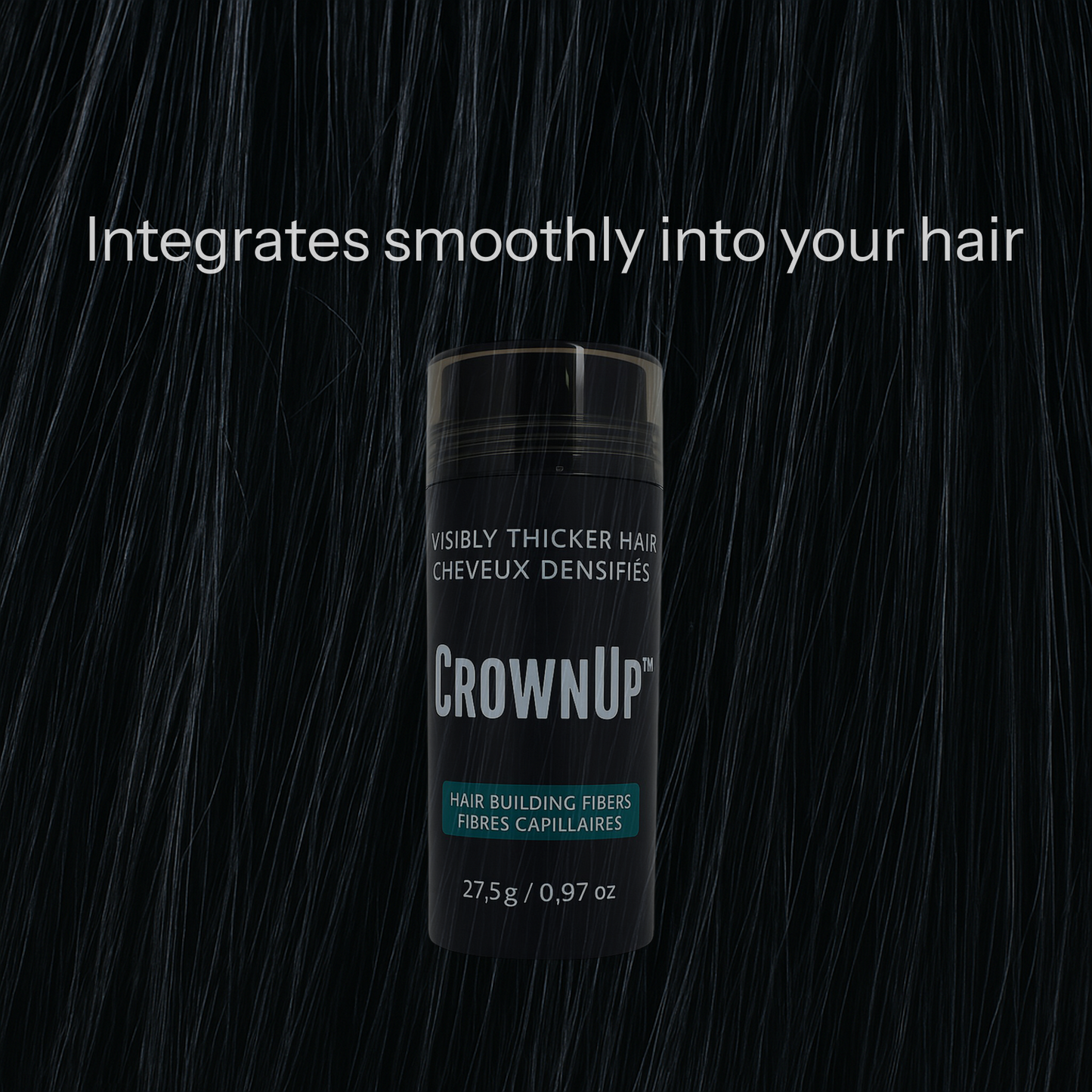 CrownUP Hair Building Fibers – Black 27.5g (Keratin Hair Thickener)