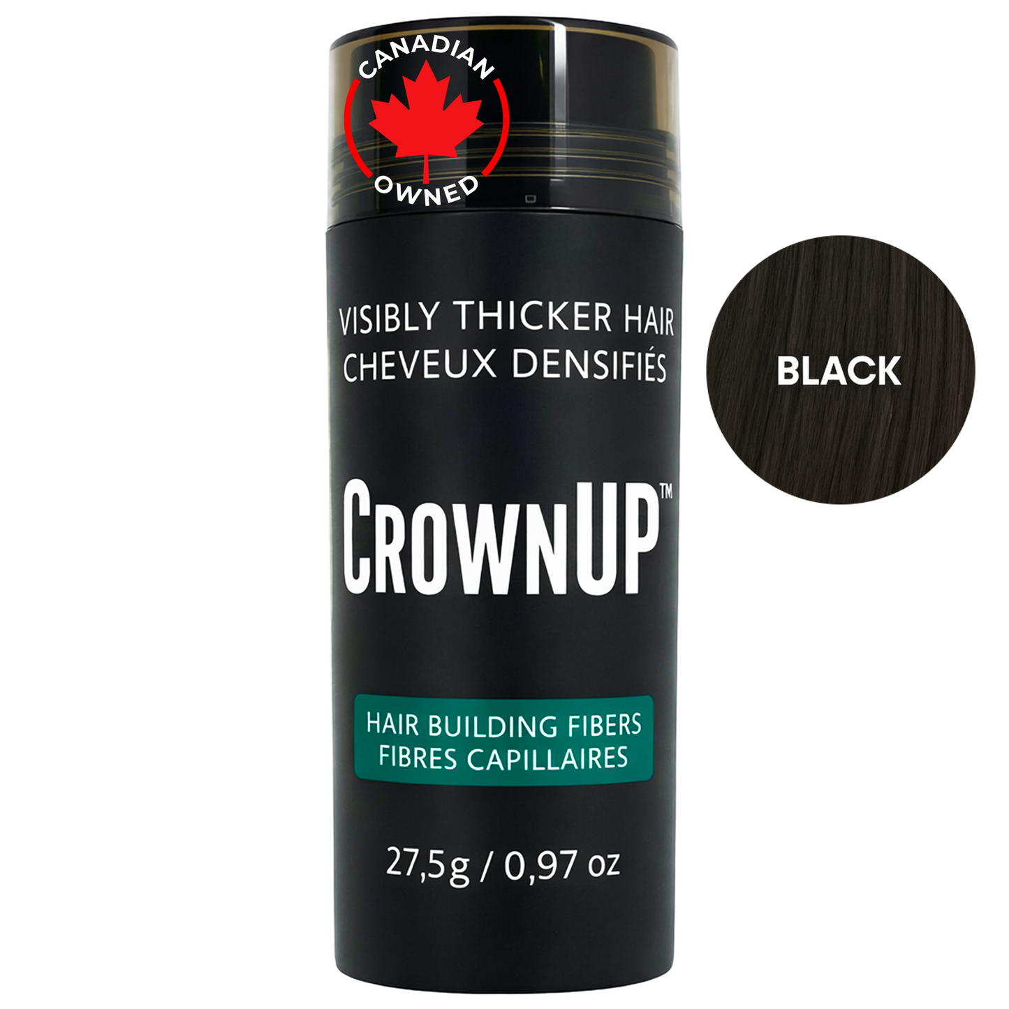 CrownUP Hair Building Fibers – Black 27.5g (Keratin Hair Thickener)