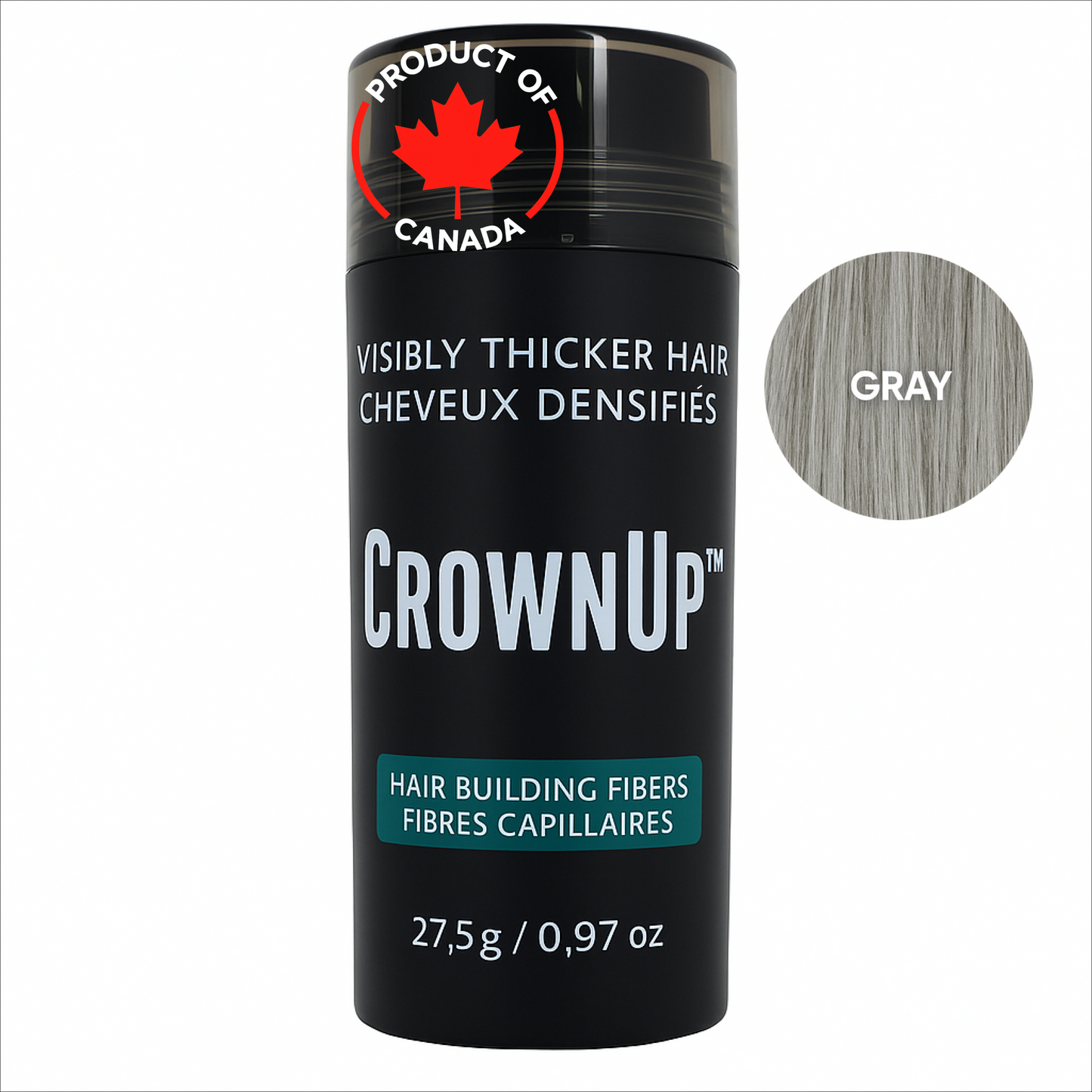 CrownUP Hair Building Fibers – Gray 27.5g (Keratin Hair Thickener)