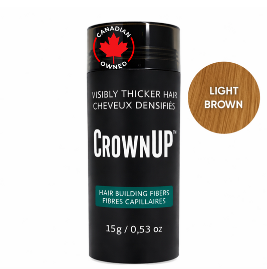 CrownUP Hair Building Fibers (Light Brown 15g) Keratin Hair Thickener