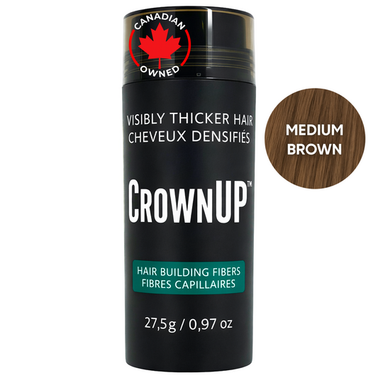 CrownUP Hair Building Fibers – Medium Brown 27.5g (Keratin Hair Thickener)