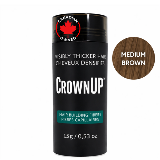 CrownUP Hair Building Fibers (Medium Brown 15g) Keratin Hair Thickener