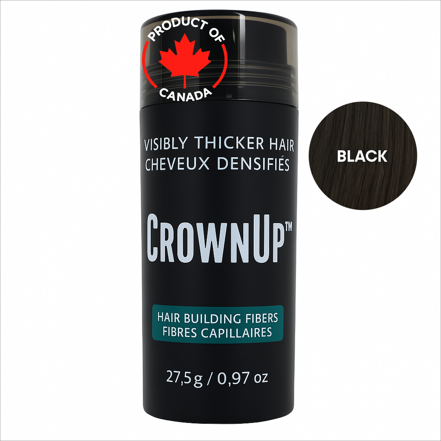 CrownUP Hair Building Fibers – Black 27.5g (Keratin Hair Thickener)