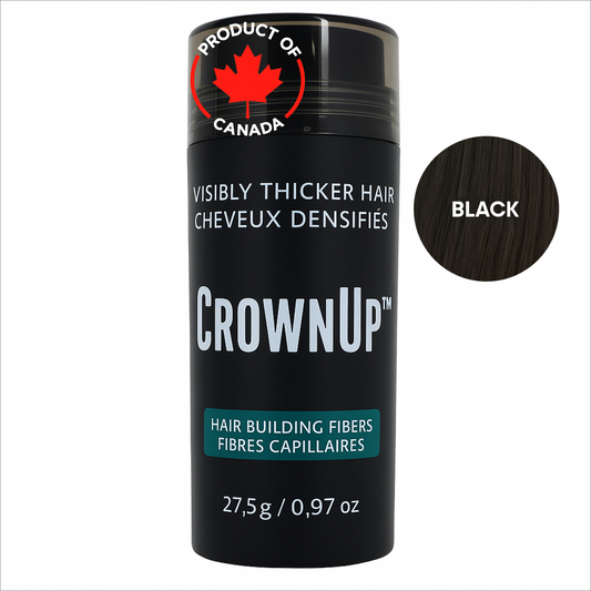 CrownUP Hair Building Fibers – Black 27.5g (Keratin Hair Thickener)