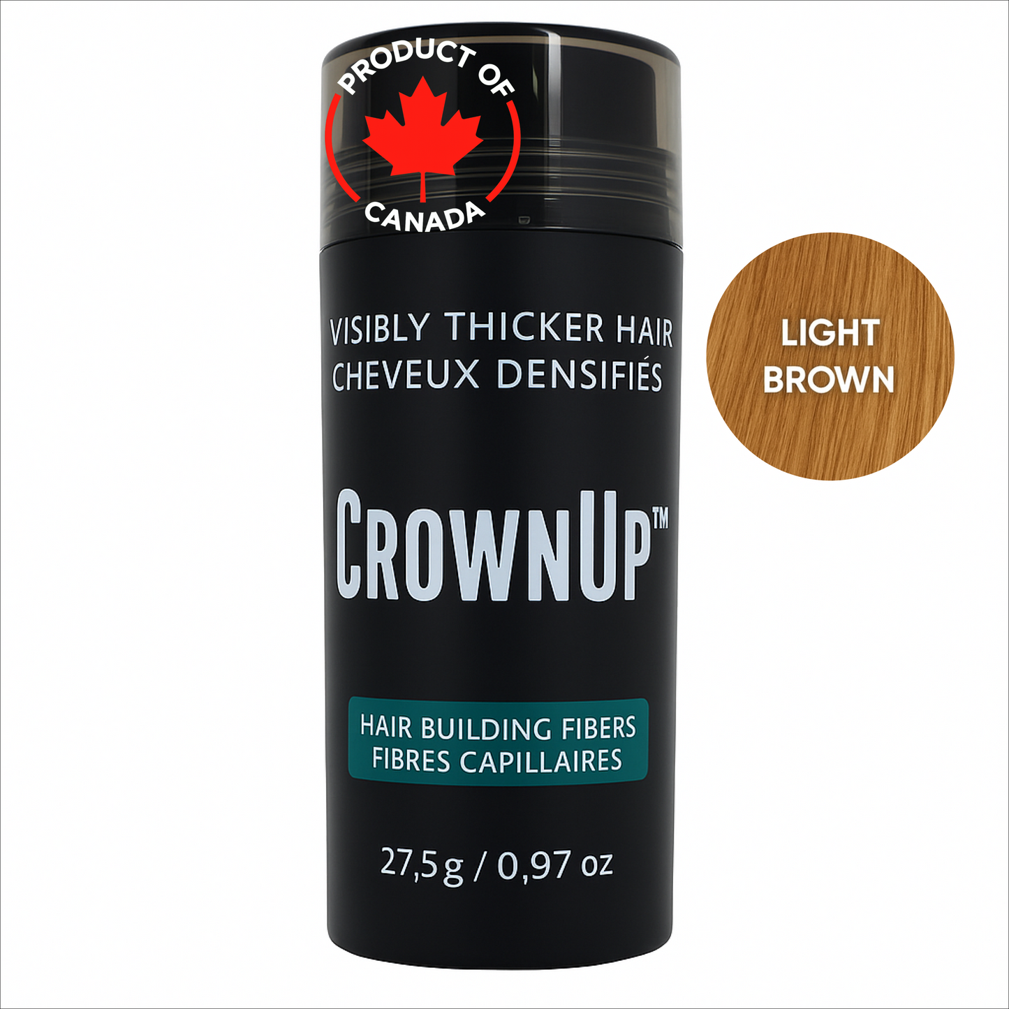 CrownUP Hair Building Fibers – Light Brown 27.5g (Keratin Hair Thickener)