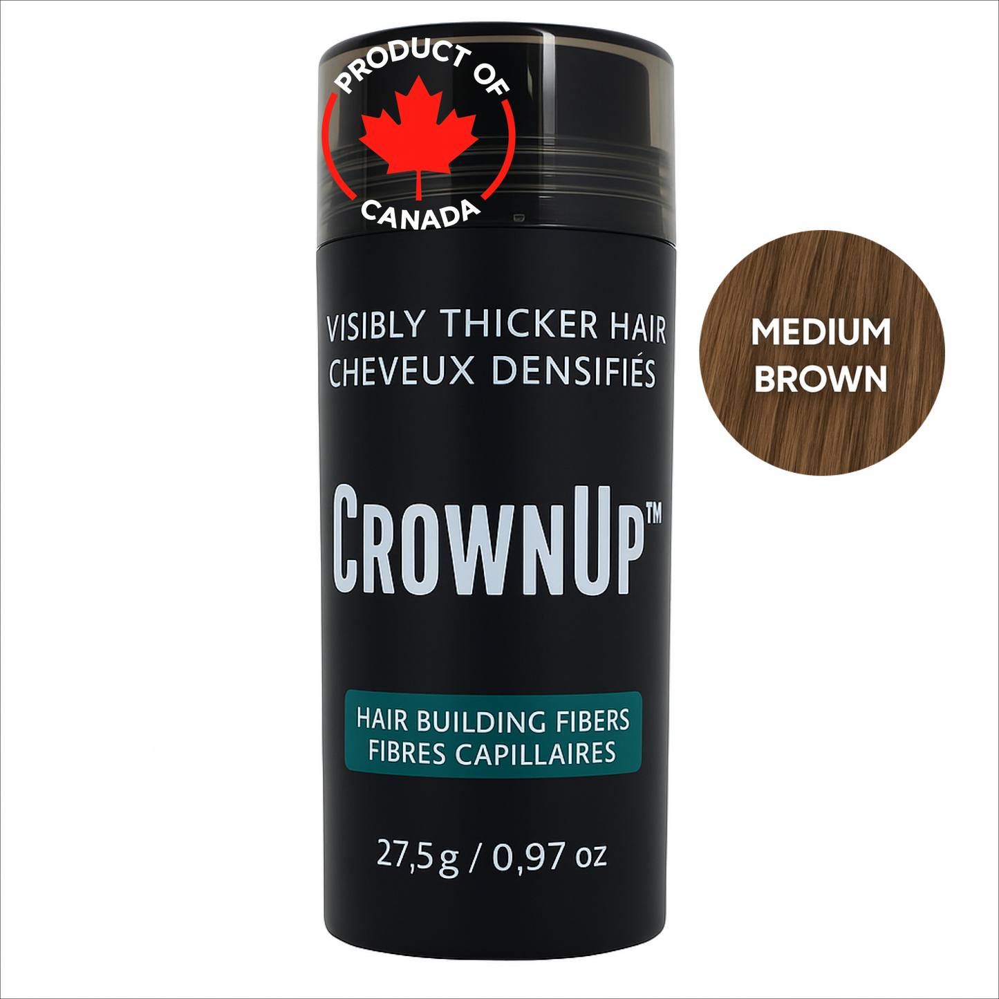 CrownUP Hair Building Fibers – Medium Brown 27.5g (Keratin Hair Thickener)