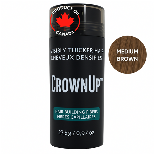 CrownUP Hair Building Fibers – Medium Brown 27.5g (Keratin Hair Thickener)